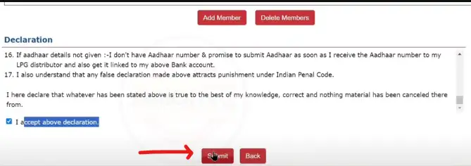 ujjwala gas conection ke liye submit par click kare
